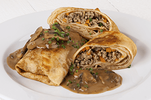 Crêpes con carne macinata e funghi