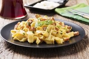 Pasta brie e pancetta